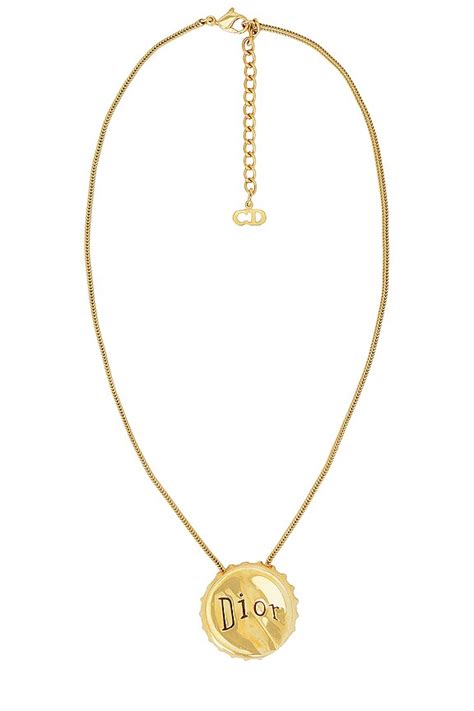 FWRD Renew Dior Bottle Cap Pendant Necklace in Gold 